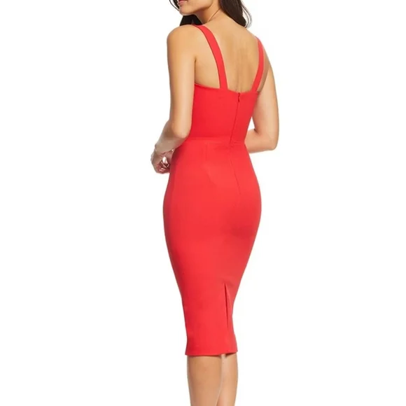 NWT Dress The Population Nicole Red Bodycon Midi Dress Size L - Picture 2 of 6